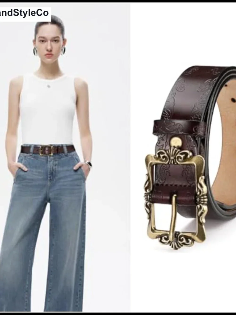 Genuine Leather Belt for Women with Pin Buckle, Adjustable Waist Belt for Jeans